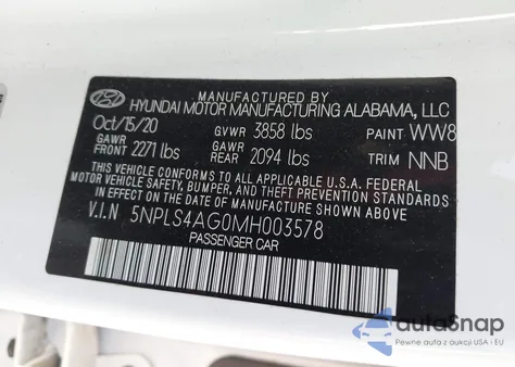 2021 Hyundai Elantra Sel из США, поврежденный, VIN 5NPLS4AG0MH003578
